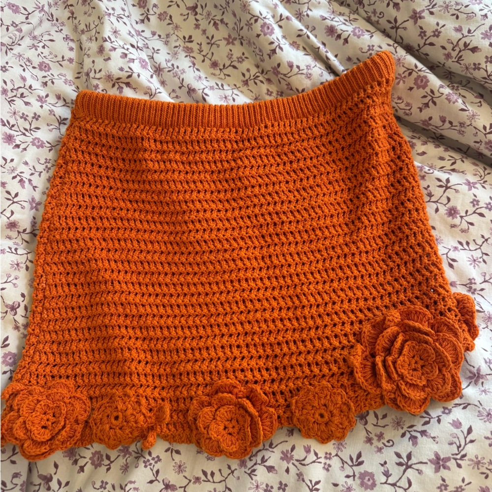 Free People Orange Crochet mini Skirt / coverup